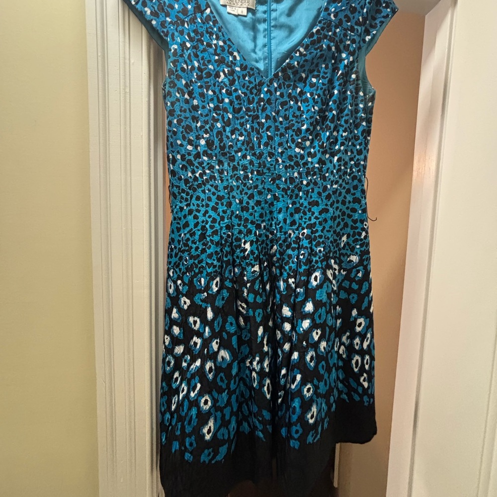 Kay Unger Turquoise and Black Leopard Mini Dress